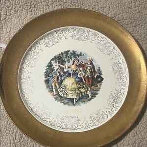 Vintage Decorative Plate with Gold Trim